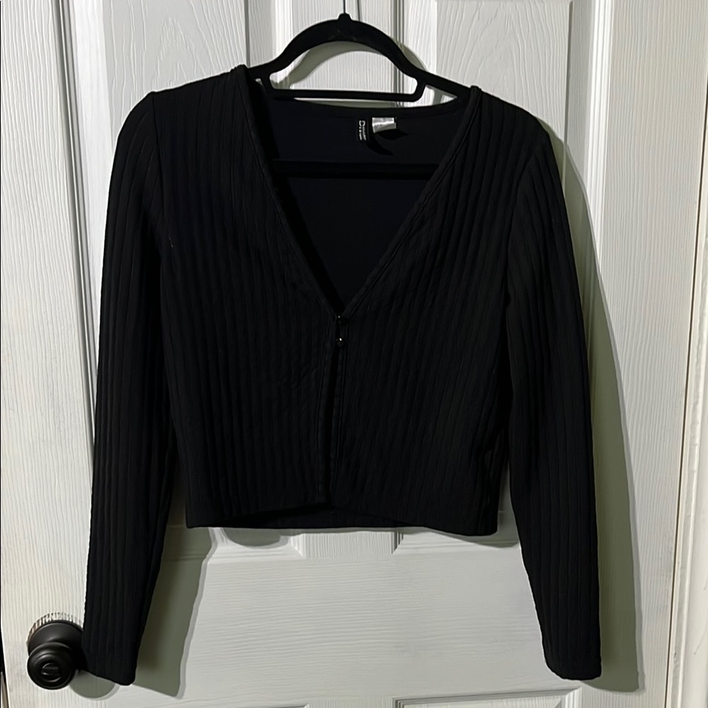 Black Ribbed V-Neck Women's Top